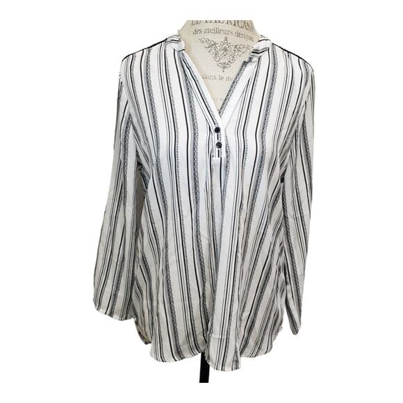 Cure Black & White Striped Cutout Design V Neck Blouse - Picture 1 of 11